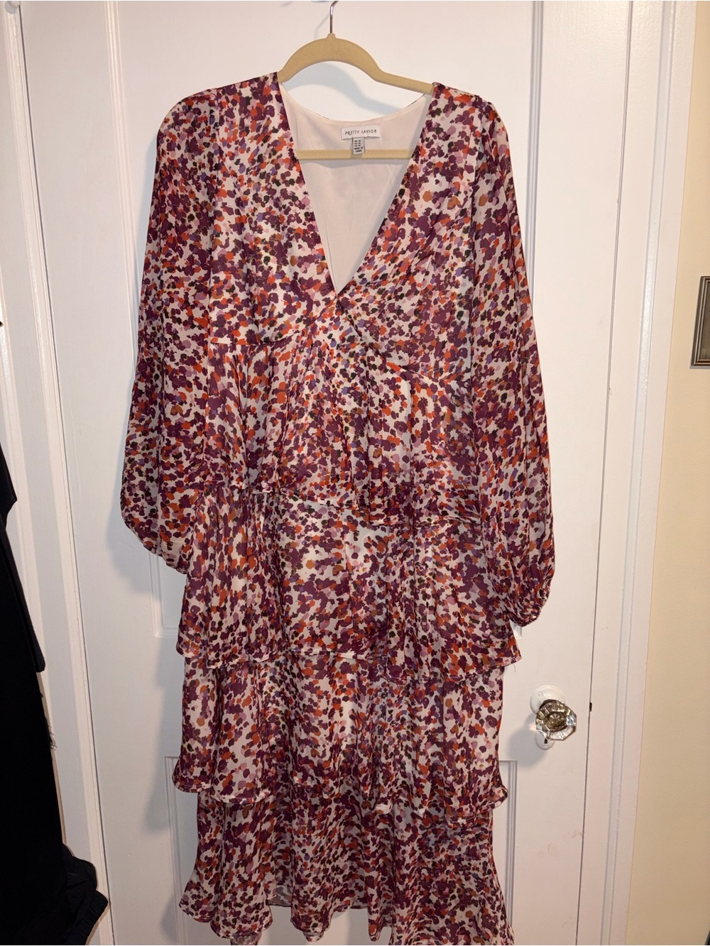 Pretty Lavish Tiered V-Neck Midi Dress in Pink & Rust